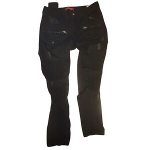 ron tomson rnt23 black stretch deconstructed moto biker jeans  stretch cotton 32